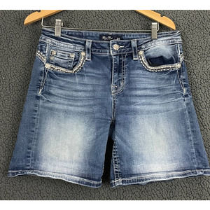 Miss Me Women's Mid Rise Shorts Sz 31 Blue Denim Cotton Blend